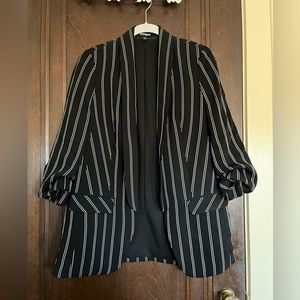 Striped Ruched Sleeve Blazer
